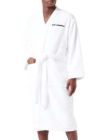 KARL LAGERFELD Herren Ikonik 2.0 Bademantel, Weiß, im Sale